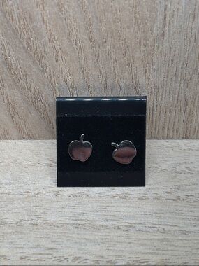 Apple Shaped Stud Earrings - Silver Tone